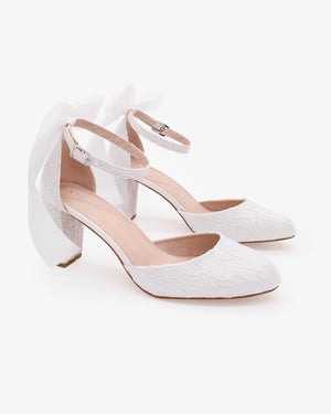 Lace Block Heel with Satin Back Bow
