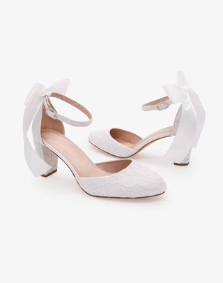 Lace Block Heel with Satin Back Bow