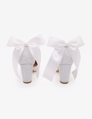 Lace Block Heel with Satin Back Bow