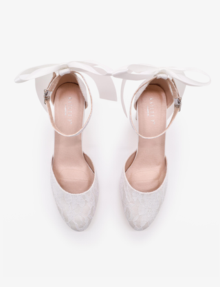Lace Block Heel with Satin Back Bow