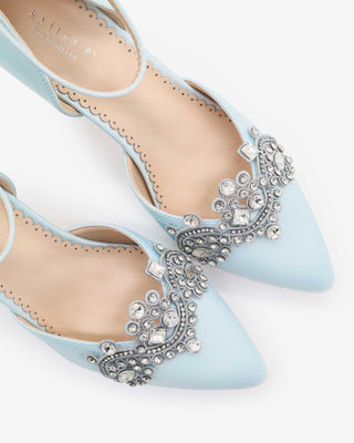 Light Blue Block Heel with Rhinestones Detail for Wedding