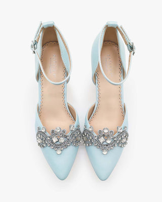Light Blue Block Heel with Rhinestones Detail for Wedding