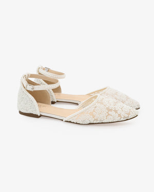 Crochet Lace Pointy Toe Flats with Mini Pearls