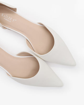 White Satin Pointy Toe Bridal Flats with Sheer Organza Ballerina Lace Up