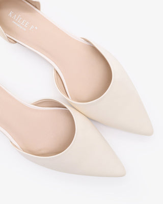 Ivory Satin Pointy Toe Bridal Flats with Sheer  Ballerina Lace Up