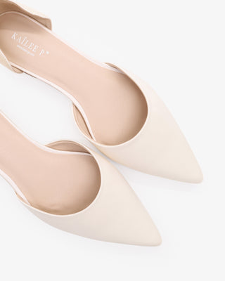 Ivory Satin Pointy Toe Bridal Flats with Satin Ballerina Lace Up