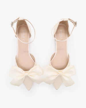 Satin Pointy Toe Flats with Front Satin Bow