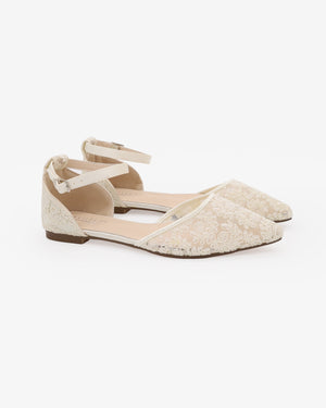 Crochet Lace Pointy Toe Flats with Ankle Strap