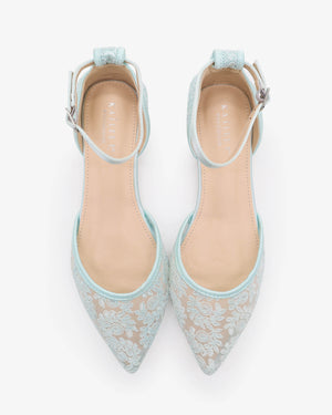 Crochet Lace Pointy Toe Flats with Ankle Strap