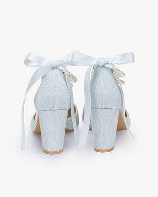 Lace Block Heel with Double Pearls Ankle StrapWomen Shoes