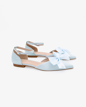 Satin Pointy Toe flats with Front Satin Bow