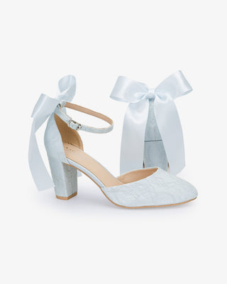 Lace Block Heel with Satin Back BowWomen Shoes