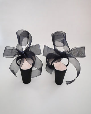 Satin Platform Block Heel Sandals with Wrapped Ribbon Tie
