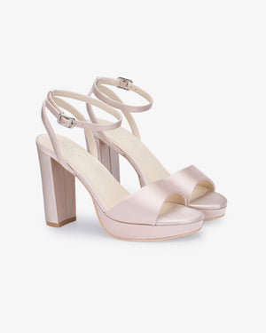 Satin Platform Block Heel Evening Sandals