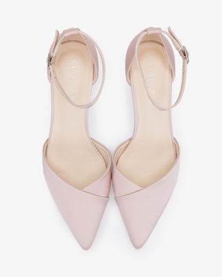 Dusty Pink Satin Pointy Toe Low Block Heels Evening Shoes