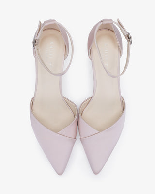 Dusty Pink Satin Pointy Toe Low Block Heels Evening Shoes