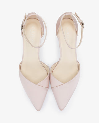 Dusty Pink Satin Pointy Toe Low Block Heels Evening Shoes
