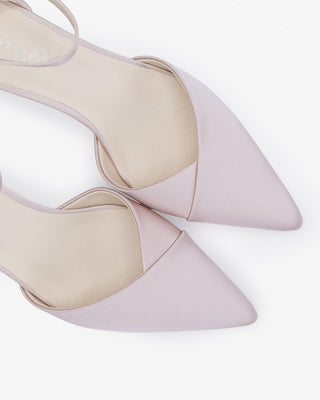 Dusty Pink Satin Pointy Toe Low Block Heels Evening Shoes
