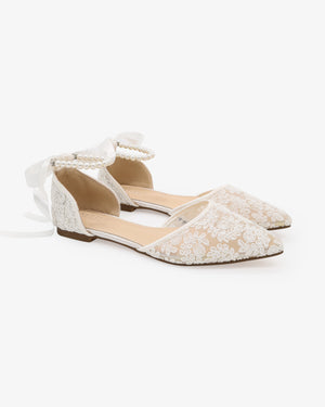 Crochet Lace Pointy Toe with All Pearls Ankle Strap