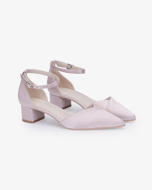 Satin Pointy Toe Low Block Heels Evening Shoes