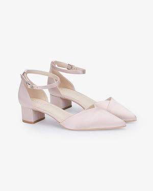 Satin Pointy Toe Low Block Heels Evening Shoes