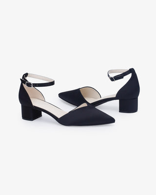 Satin Pointy Toe Low Block Heels Evening ShoesWomen Shoes