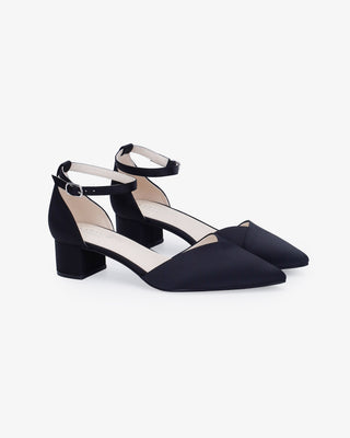 Satin Pointy Toe Low Block Heels Evening ShoesWomen Shoes