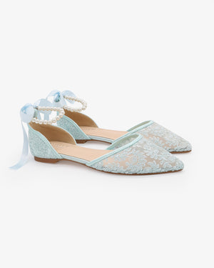 Crochet Lace Pointy Toe with All Pearls Ankle Strap