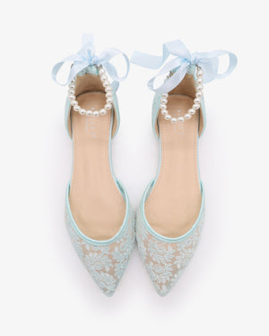 Crochet Lace Pointy Toe with All Pearls Ankle Strap