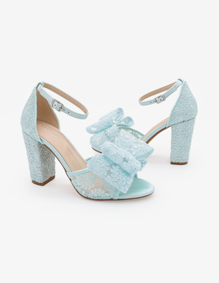 Crochet Lace Block Heel Sandals with Oversized Crochet Lace Bow