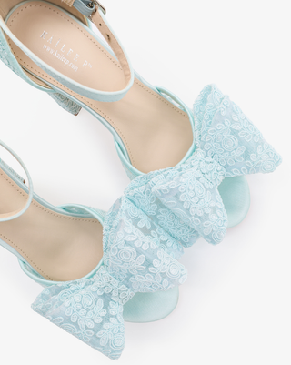 Crochet Lace Block Heel Sandals with Oversized Crochet Lace Bow