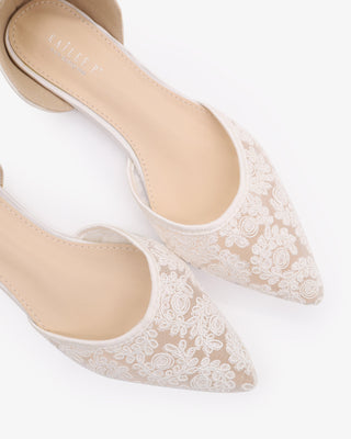White Crochet Lace Pointy Toe with Satin Ballerina Lace Up