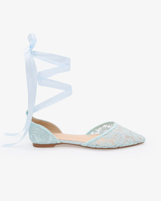 Light BlueCrochet Lace Pointy Toe with Satin Ribbon Ballerina Lace Up