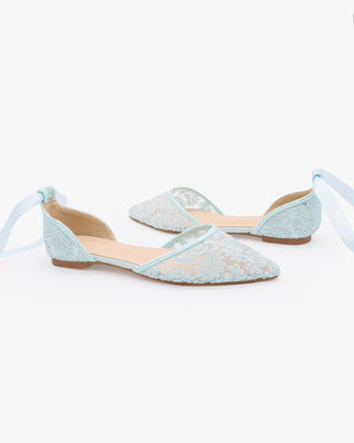 Light BlueCrochet Lace Pointy Toe with Satin Ribbon Ballerina Lace Up