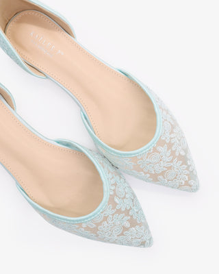 Light BlueCrochet Lace Pointy Toe with Satin Ribbon Ballerina Lace Up