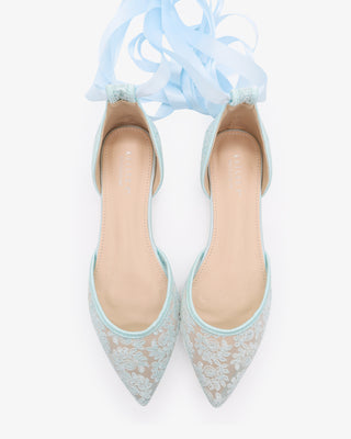 Light BlueCrochet Lace Pointy Toe with Satin Ribbon Ballerina Lace Up