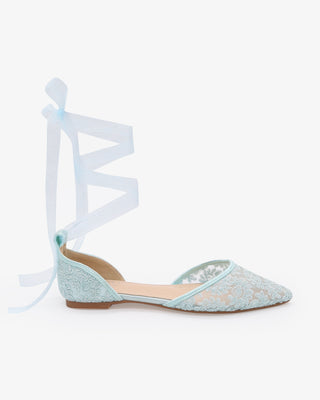 Light BlueCrochet Lace Pointy Toe with Sheer Ribbon Ballerina Lace Up