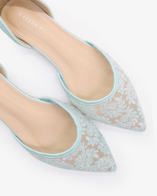 Light BlueCrochet Lace Pointy Toe with Sheer Ribbon Ballerina Lace Up