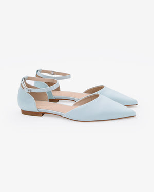 Satin Pointy Toe Flats with Ankle Strap