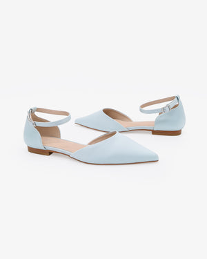 Satin Pointy Toe Flats with Ankle Strap