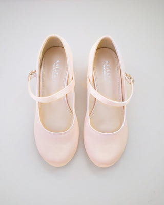 Girls Satin Mary Jane Block Heel