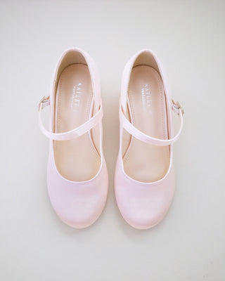 Girls Satin Mary Jane Block Heel