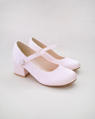 Girls Satin Mary Jane Block Heel