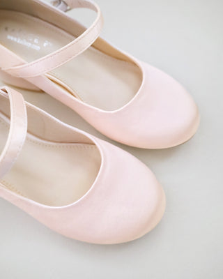 Girls Satin Mary Jane Block Heel