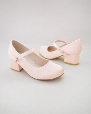Girls Satin Mary Jane Block Heel