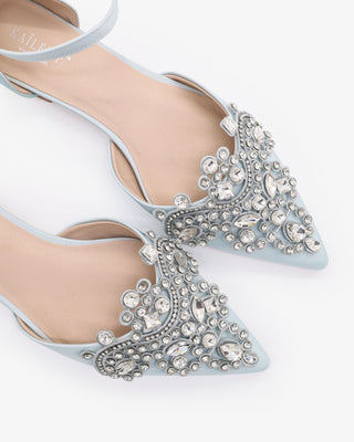 Satin Pointy Toe Flats with Rhinestones Applique Embellishments