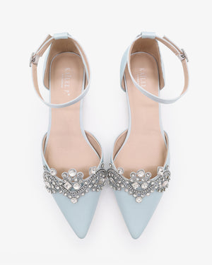 Satin Pointy Toe Flats with Rhinestones Applique Embellishments