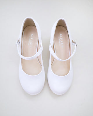 Girls Satin Mary Jane Block Heel