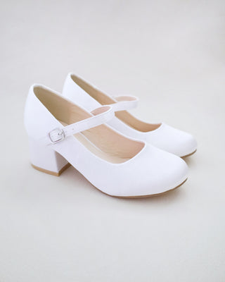 Girls Satin Mary Jane Block Heel