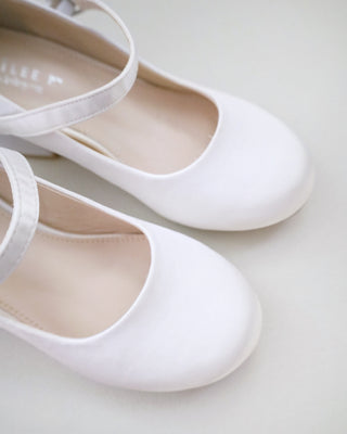 Girls Satin Mary Jane Block Heel